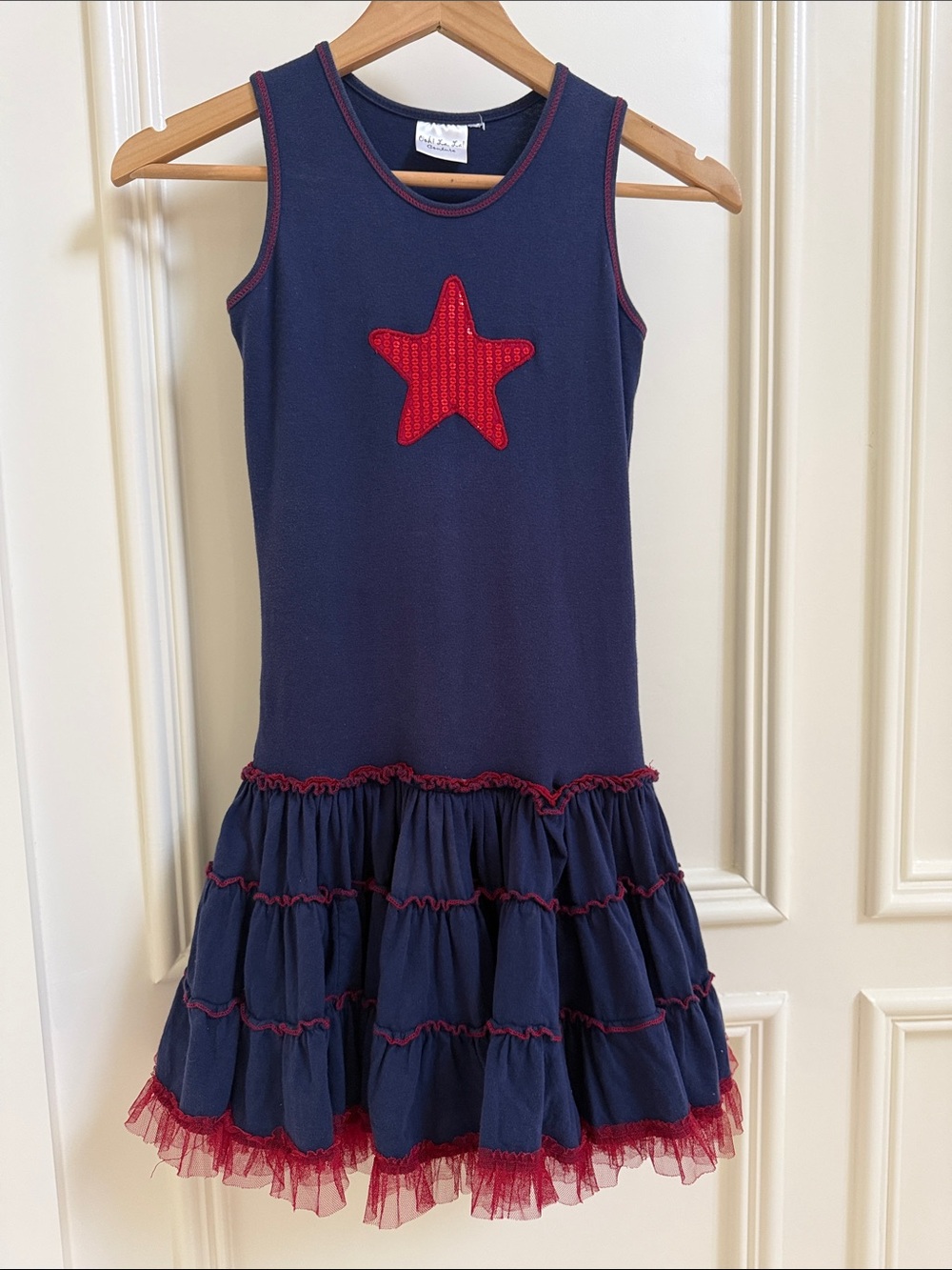 Girls Navy Dress with Red Star Detail - Brand: Blank